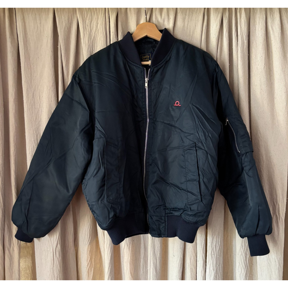 Vintage Quality Winter Quilted Bomber Jacket Navy Blue Large Utility 80s 90s